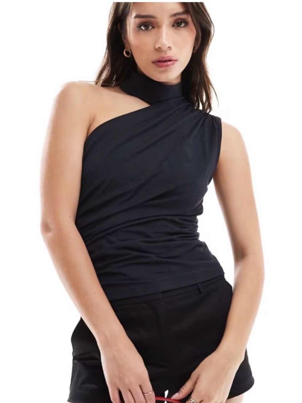 Abercrombie & Fitch A&F Black One Shoulder Modal Blend Collection Top